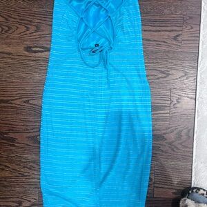 Bebe Blue and Silver Striped Halter Dress